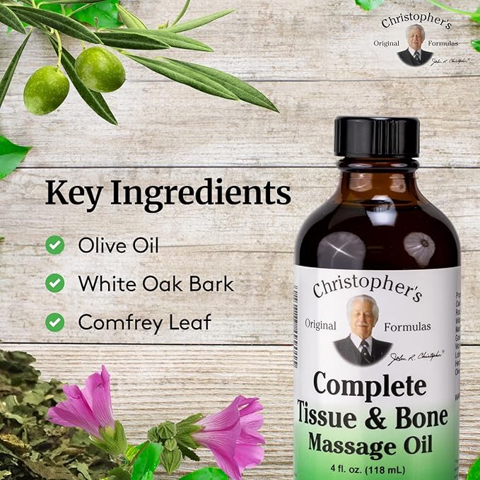 Christopher’s Original Formulas Complete Tissue & Bone Massage Oil, 4 fl oz | Herbal Topical Oil for Massage & Skin Care