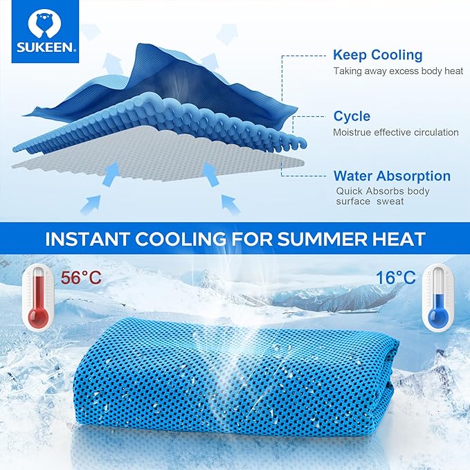 Sukeen 4 Pack Cooling Towels (40"x12"), Cooling Neck Wraps, Ice Towel, Soft Breathable Chilly Towel,Microfiber Towel for Yoga,Sport,Running,Gym,Workout,Camping,Fitness,Workout & More Activities
