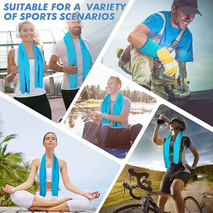 8 Pack (47"x12") Cooling Towels for Neck and Face Bulk, Ice Towel for Hot Weather, Soft Breathable Chilly Gym Towels, Microfiber Towel for Work Out, Yoga, Running, Camping & More Activities