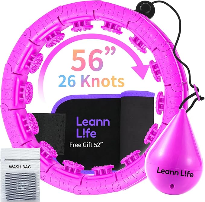 U2-26 Knots 19”- 56”, Weighted Hula Hoop for Adults Weight Loss, Infinity Hoop Plus Size, Children Adults Home Outdoors, Fun Fitness Exercise, Abdominal Toner,Free Waist Trimmer&Wash Bag
