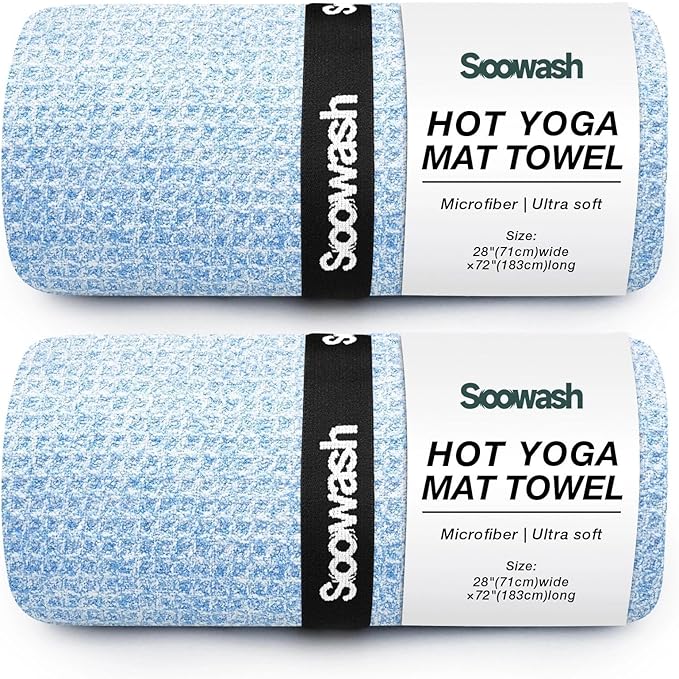 Hot Yoga Towel,Microfiber Yoga Mat Towels Non Slip for Hot Yoga Absorbent Microfiber Sweat Anti-Slip Cover,Bikram,Pilates,Exercise,Fitness 28 inch X 72 inch Blue 2 Pack