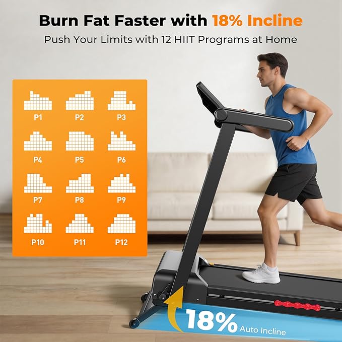 JAGJOG Treadmill for Home with Auto Incline, 3.5-4.5 HP Foldable Treadmill, 12 HIIT Programs,15"-18" Wide LED Touchscreen, Smart App & Heart Rate, 300-400LBS Capacity, Fully Assembly