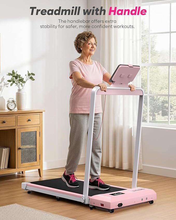 Foldable Treadmill with Incline, Compact Walking Pad Treadmill with Safety Handle Bar, 3.0HP Quiet Under Desk Treadmills for Home/Office, 320 LBS Capacity, APP & Mute Remote Control