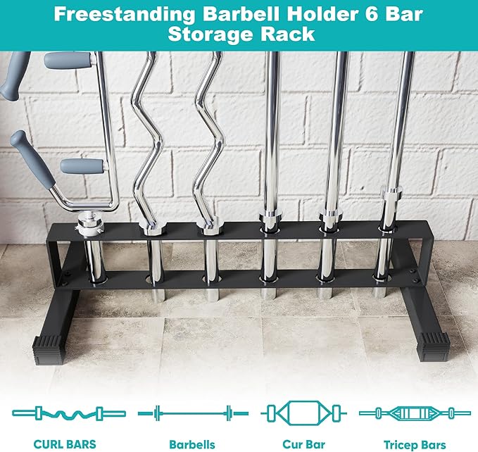 Barbell Bar Rack - Heavy Duty 6-Slot Freestanding Dumbbell Rack with Non-Slip Base, Space-Saving Vertical Weight Rack for Home Gym Equipment