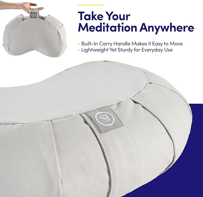 Meditation Cushion Bolster Pillow for Restorative Yoga – Supportive Cushion for Meditation, Pilates, and Relaxation – Filled with Buckwheat Hulls - Removable Cover