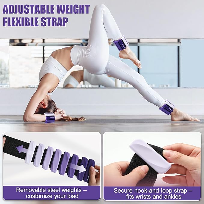 Wrist & Ankle Weights for Women and Men, 2lbs/4lbs Pairs Adjustable Silicone Weighted Bangles for Arm & Leg Workouts, Perfect for Pilates, Barre, Yoga, Walking & Home Fitness 24055