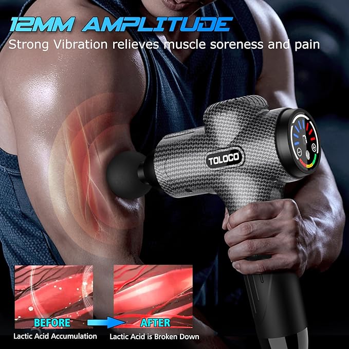 TOLOCO Massage Gun, Upgrade Deep Tissue Back Massager with 10 Replacement Heads, Percussion Massage Guns for Athletes for Pain Relief, Super Quiet Electric Massager for Valentine Gift, Carbon