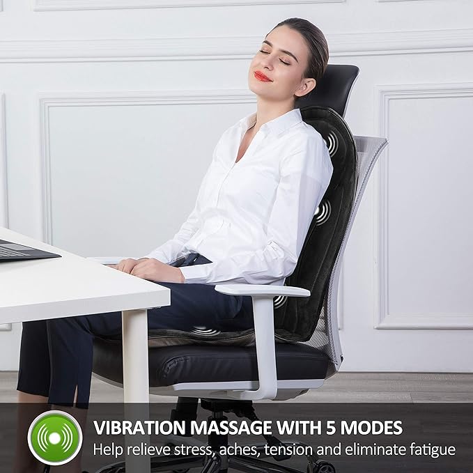 Snailax Vibration Back Massager with Heat, Massage Seat Cushion with 6 Vibrating Motors and 2 Heat Levels, Massage Chair Pad, Seat Massager for Home Office use, Gift for Women Men