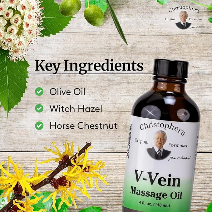Christopher’s Original Formulas V-Vein Massage Oil, 4 fl oz | Herbal Topical Blend for Skin and Massage Care