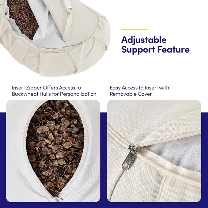 Meditation Cushion Bolster Pillow for Restorative Yoga – Supportive Cushion for Meditation, Pilates, and Relaxation – Filled with Buckwheat Hulls - Removable Cover