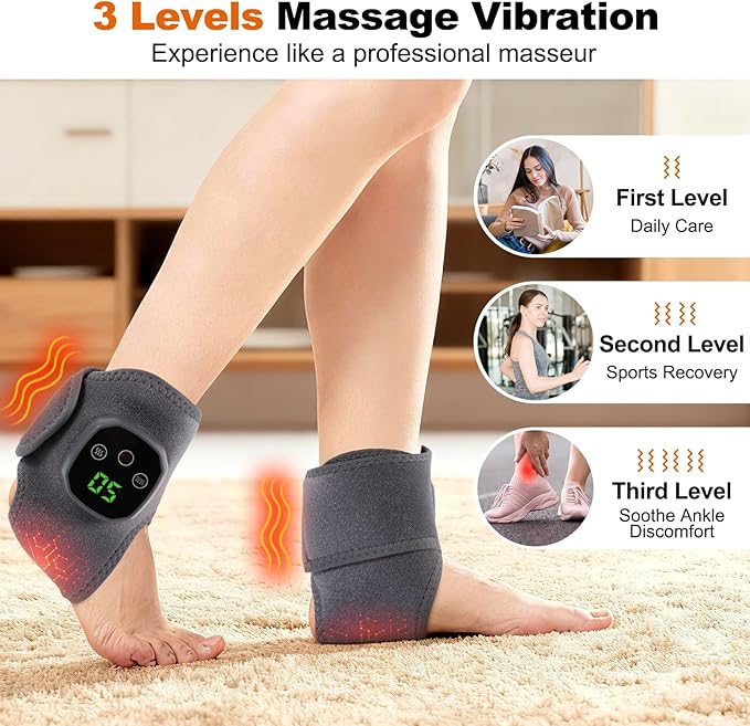 2PCS Foot Renew Triple Method Massager, 2 in 1 Foot Massager for Neuropathy, Feet Massage with 3 Vibration Mode & 4 Heat Levels, Wireless Portable Ankle Massager for Home or Travel Use