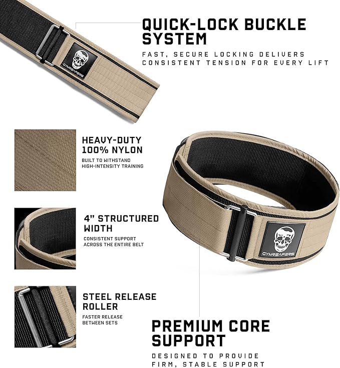 Gymreapers Quick Locking Weight Lifting Belt for Men Gym Belt for Powerlifting Deadlift Belt with 4 Inch Neoprene Metal Buckle Back Support Weightlifting Belt Women