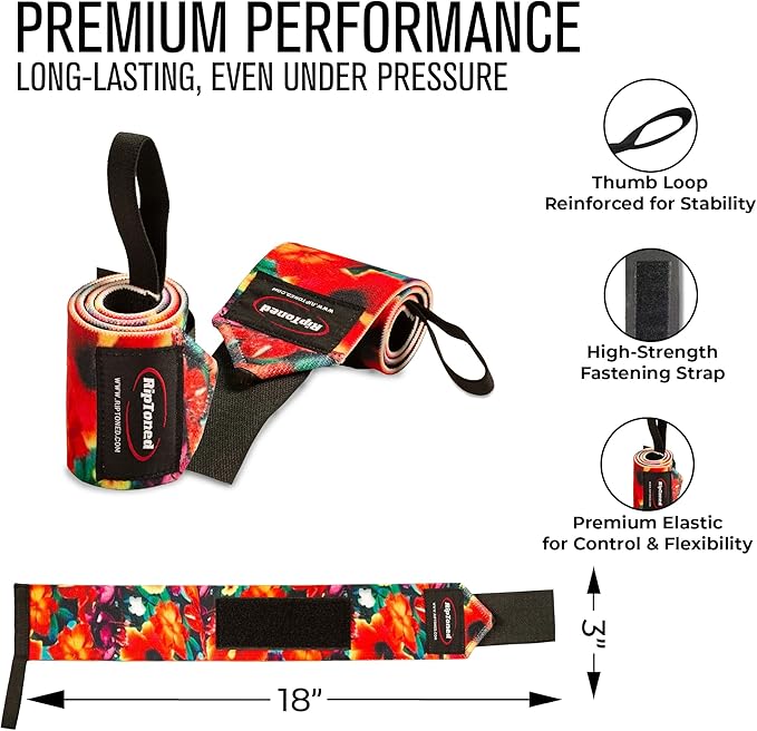Rip Toned Wrist Wraps for Weightlifting – USPA & USAPL Approved 18" Wrist Straps for Powerlifting – Adjustable, Durable Gym Wraps with Thumb Loop – Quality Support for Men & Women