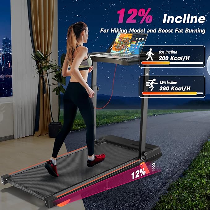 Walking Pad Treadmill with Handle Bar & Incline, Advzon Portable Under Desk Treadmill for Home, 2 in 1 Walking Running Machine with 300+ lbs Capacity and LED Display