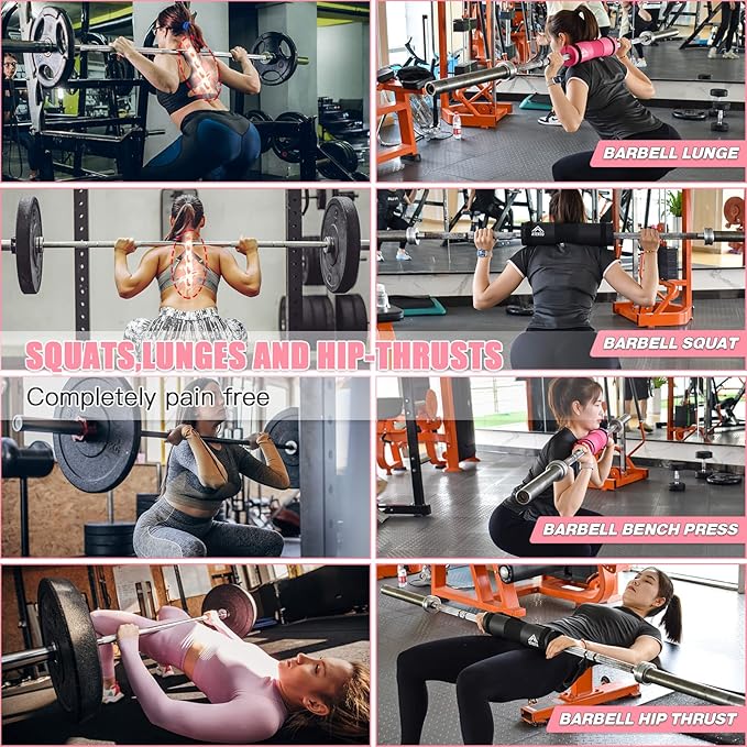 ATENTO 10Pcs Barbell Pad Set with Weight Lifting Belt, Thick Cushion Hip Thrust Pad for Bench Press, Lunges, Workout, Leg Exercise, Squat Bar Pad for Relief Pressure from Neck & Shoulder for Smith machine & Olympic Bars, with 2 Gym Ankle Straps, Hip Re...