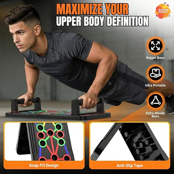 Push Up Board 21-in-1 Home Workout Equipment for Men & Women – Multi-Functional Push Up Bar with Handles, Resistance Bands, Sliding Discs & Carry Bag – Heavy-Duty 330 lbs Home Gym Equipment