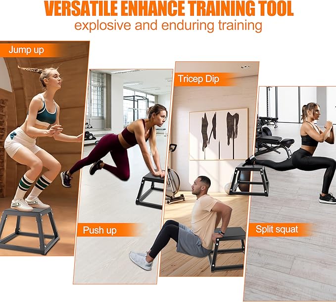 Plyometric Jump Box, 12 inch Plyo Box, Hevy-Duty Steel Jumping Box with 550LBS Capacity, Anti-Slip Platform for Home Gym Explosive and Enduring Training
