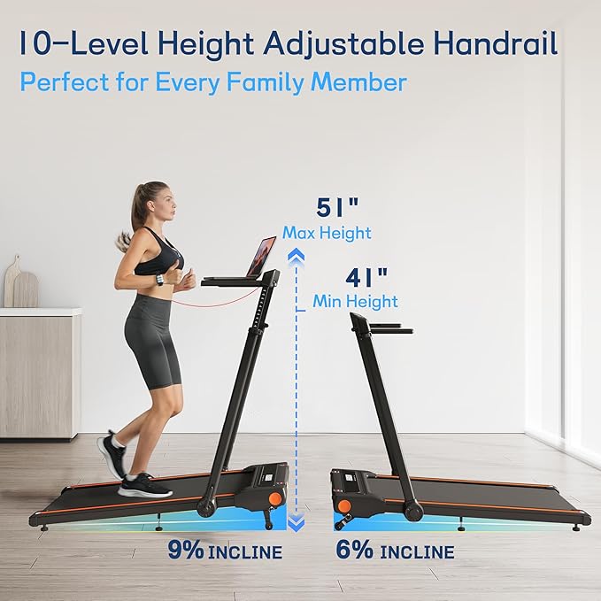Foldable Treadmill with Incline Treadmill with Home Removable Desk Workstation 3 in 1 Folding Small Compact Walking Treadmills 300 Lbs Capacity for Home Office