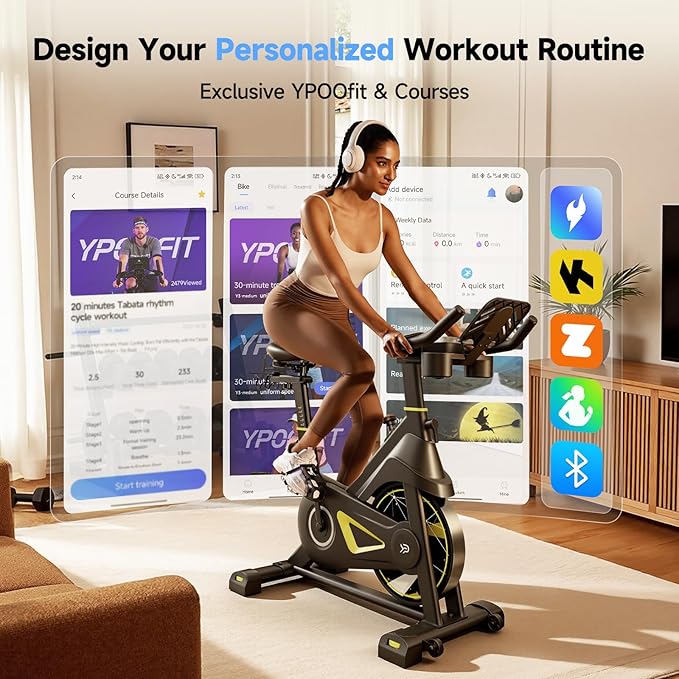 Exercise Bike, Adjustable Magnetic Resistance Stationary Bikes for Home Cardio with Exclusive App, Indoor Bike with 330lbs Weight Capacity Comfortable Seat, Tablet Mount and Fitness Courses
