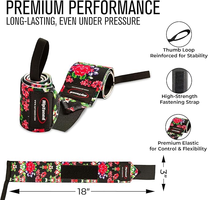 Rip Toned Wrist Wraps for Weightlifting – USPA & USAPL Approved 18" Wrist Straps for Powerlifting – Adjustable, Durable Gym Wraps with Thumb Loop – Quality Support for Men & Women