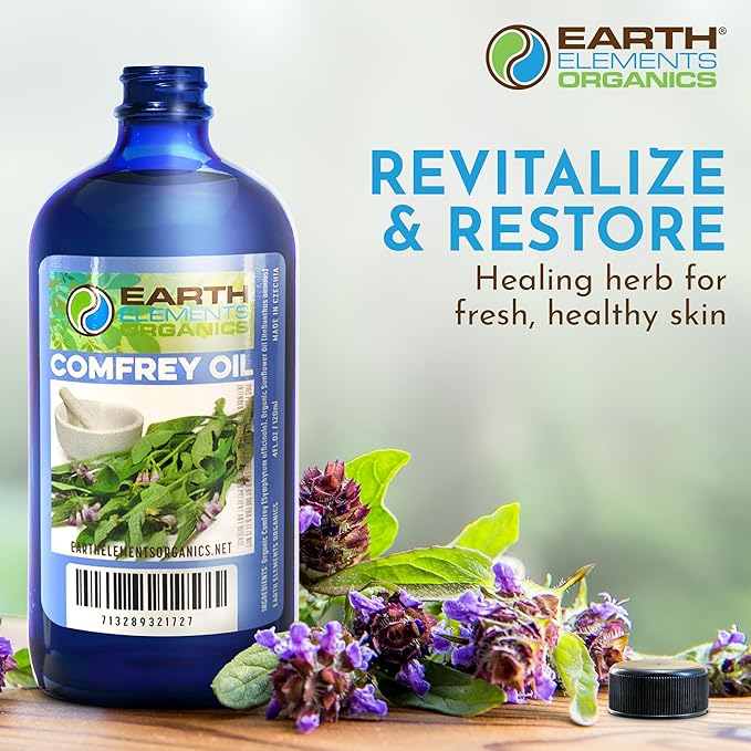 Comfrey Oil Raw with Sunflower Oil, Infused Herbal Body Oil, Sore Muscles, Aches, Organic Skincare for All Skin Types - 4 fl oz