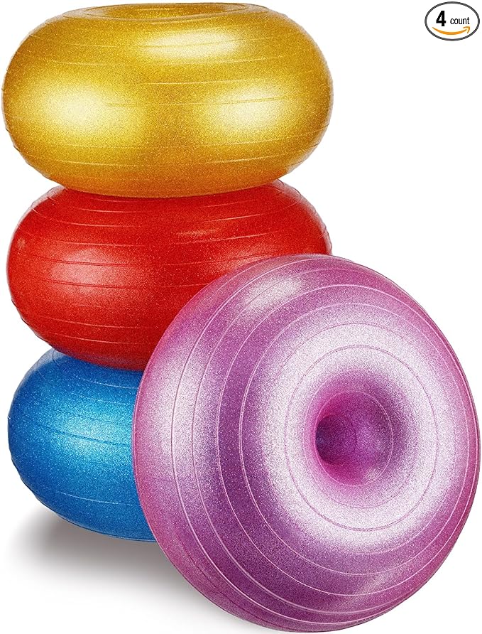 Libima 4 Pcs Flexible Seating for Classroom Inflatable Ball Chairs with Pump Donut Exercise Ball Cushion Seat for Balance and Stability Training School Home Office Gym Yoga Workout