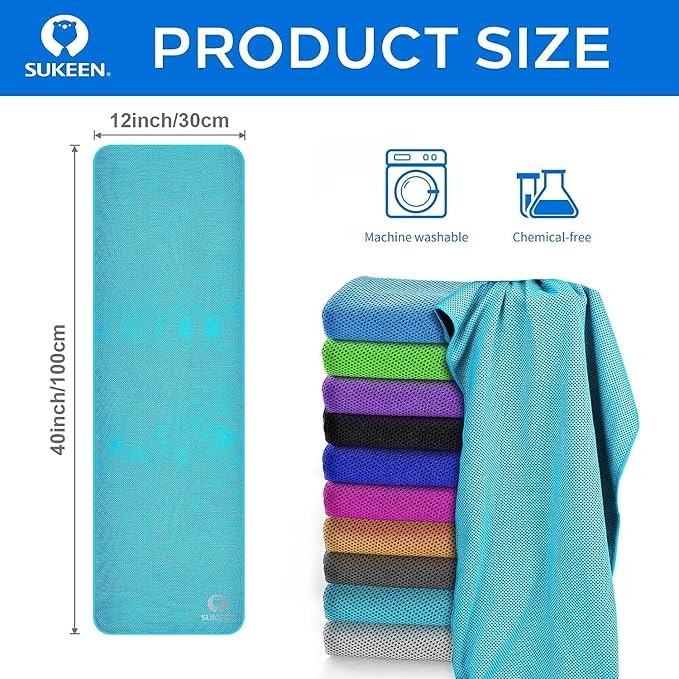 Sukeen Cooling Towel (40"x12"), Soft Breathable Chilly Microfiber Towel for Yoga, Sports & More Activities, Dark Blue/Grey/Pink/Lake Blue/Black/Green/Brown/Purple/Blue/Dark Grey