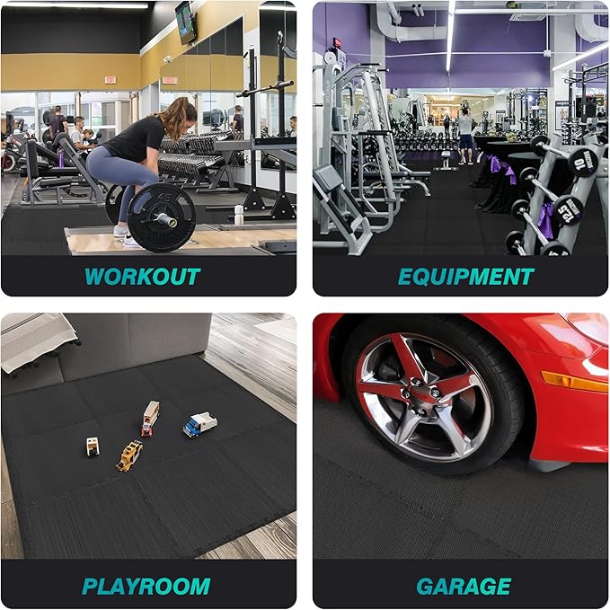 Mat Block Interlocking Foam Tiles Puzzle Mats for Floor 24 SQ FT, 3/4 inch, 6 Tiles, EVA Gym Mat Flooring Exercise Equipment Mat for Home Gym Equipment,APM101BK, Black