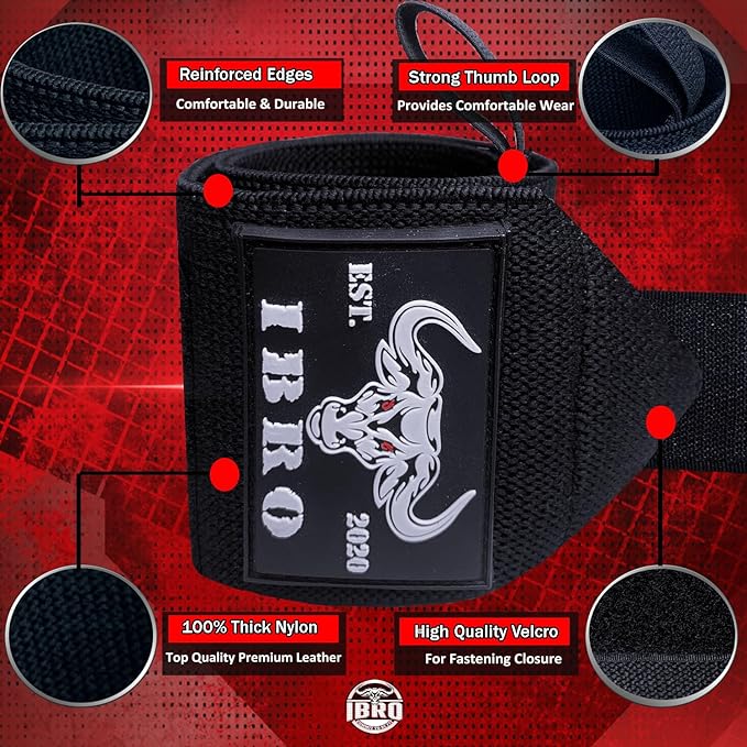 IBRO Weightlifting Wrist Wraps,18” or 24” Premium Wrist Support, Avoid Injury, Best Wrap for Powerlifting, Weightlifting, Gym Workouts, Strength Training, Cross Training for Men & Women