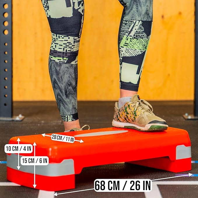 PRISP Adjustable Aerobic Stepper, 2 Height Levels (4"/6") Exercise Step Platform for Home Gym and Fitness Training; 26 x 11inch