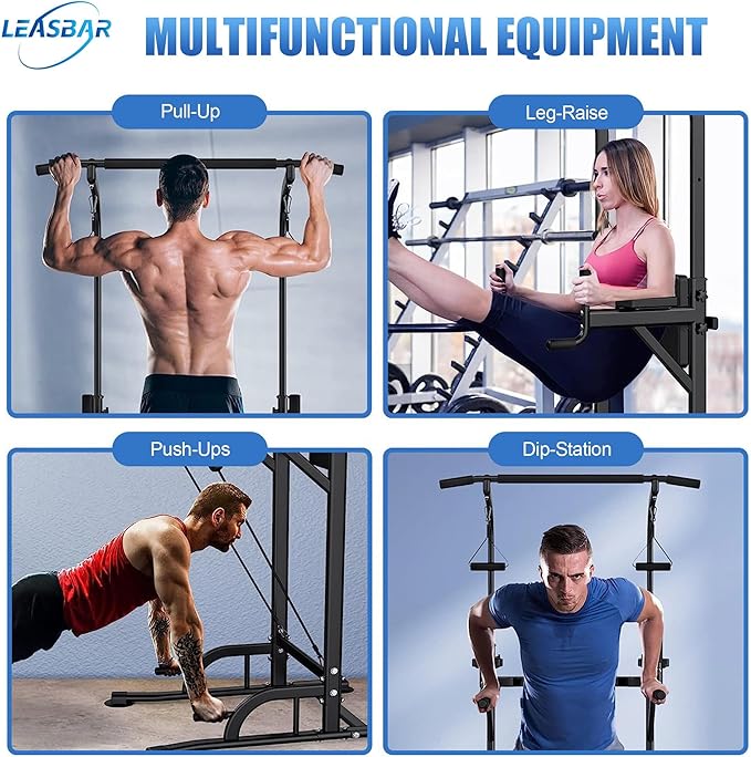 Pull Up Dip Station for Home Gym, Power Tower with Backrest, Adjustable Height Pull Up Bar Stand, Multifunctional Strength Training Fitness Workout Station