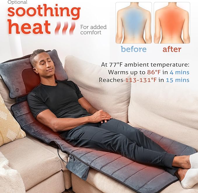 COMFIER Full Body Massage Mat with Movable Neck Pillow, 10 Vibrating Motors & 4 Heating Pads, Back Massage Pad, Father's Day Gifts for Dad Men