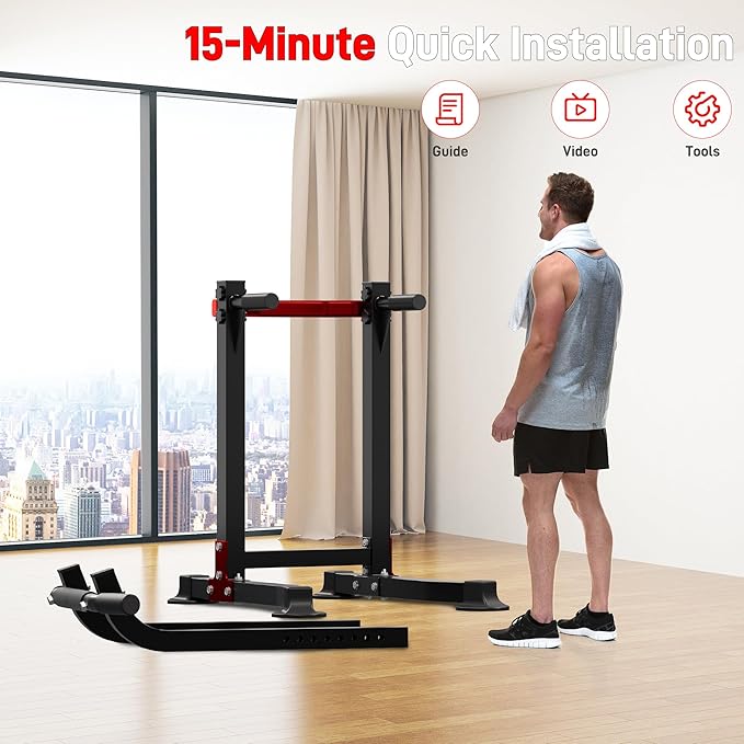 Outdoor Basic Power Tower, Pull Up Bar and Dip Station for Home Gym, 1400LBS Weight Capacity, Adjustable Height, Heavy Duty Steel Frame for Calisthenics, Strength Training Fitness Equipment