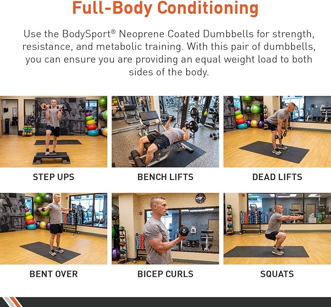 Body Sport Neoprene Dumbbell Weight - Latex-Free, Strength Training Equipment for Home Fitness & Gym Workouts
