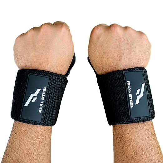 Real Steel Premium Wrist Wraps for Weightlifting for Men & Women - 24" Gym Wrist Wraps with Thumb Loop | Weight lifting accessories for Gym, Pain Relief Support and Training | Support Braces |1 Pair