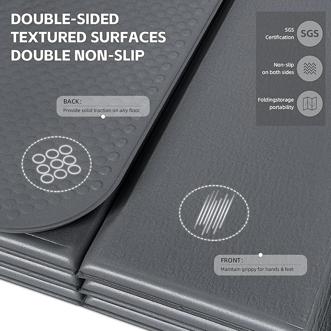 Extra Thick Foldable Yoga Mat (10mm), SGS Certified TPE, Non-Slip & No Smell, 12-Fold Design for Ultra Portability And Easy Storage | for Yoga, Gym, Pilates, and Home Workouts, 76" x 26"