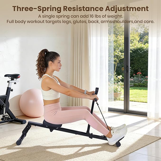 Rowing Machine for Home Use, Compact Rower Machine with LCD Display, 276 LB Capacity Heavy Duty Home Gym Equipment, Space-Saving Design, Perfect for Full Body Workout, Black