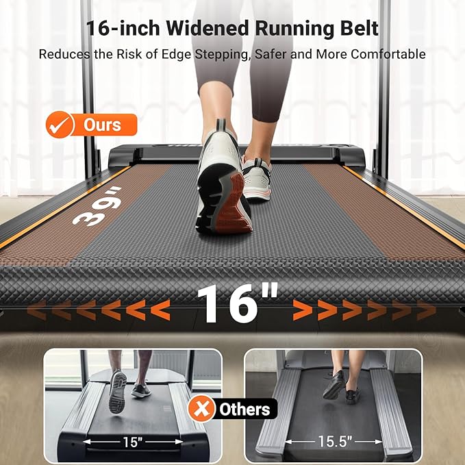 THERUN Walking Pad, 2 in 1 Foldable Treadmills for Home, 2.5HP Under Desk with Handle Bar, 16" Widened Running Belt, with Remote Control & LED Touch Screen