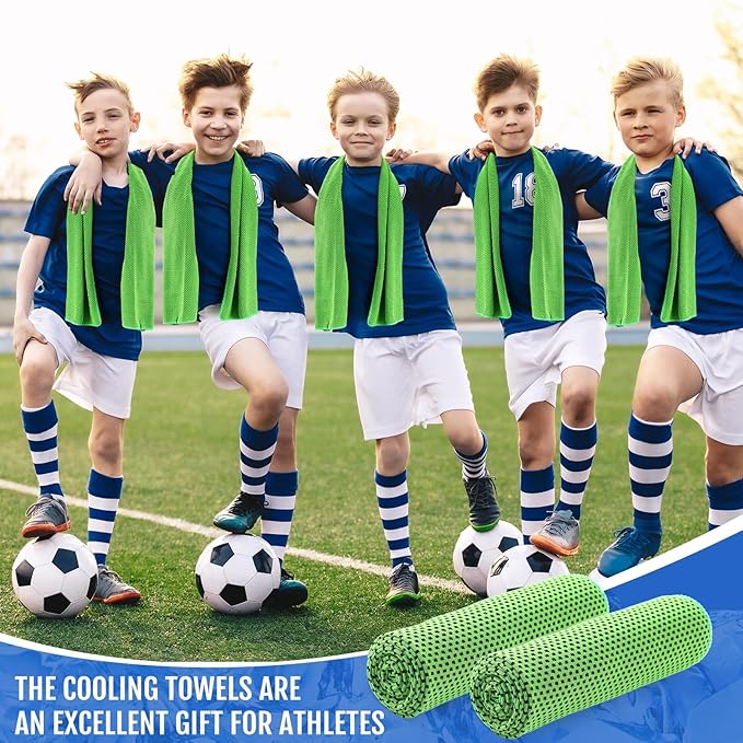 Hosuly 12 Pieces Cooling Towels for Hot Weather Soft Breathable Cold Towel Yoga Towels for Sweat, Sports, Workout, Fitness, Gym, Running, Travel Camping, 12 x 40 Inch (Green)