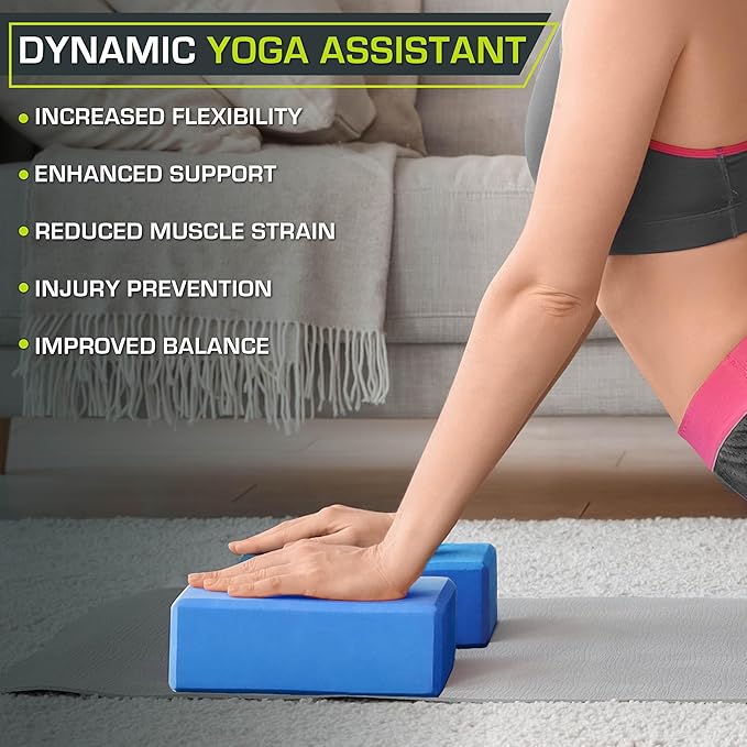 ProsourceFit Foam Yoga Blocks, High Density EVA Yoga Bricks 4”x 6” x 9” (Set of 2)