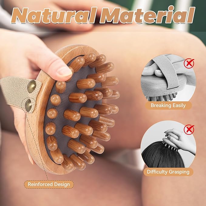 Wood Therapy Massage Tools - 2-Pack Wooden Meridian Massage Brush for Cellulite, Lymphatic, Drainage, Massage Brush for Belly Muscle Pain Relief & Body Shaping