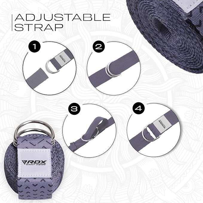 RDX 8ft Yoga Strap with D-Ring Buckle, Durable Polyester Cotton Adjustable Belts for Stretching Pilates Dance Gymnastics Fitness Holding Poses Flexibility Physical Therapy, Home Gym Exercise Workout