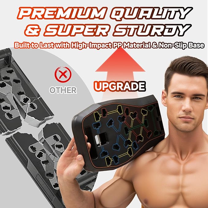 LALAHIGH Push Up Board,36 in 1 Home Gym Equipment with Ab Roller Wheel & Resistance Bands, Portable Foldable Workout Board for Full Body Strength Training Men Women,Gift for Boyfriend