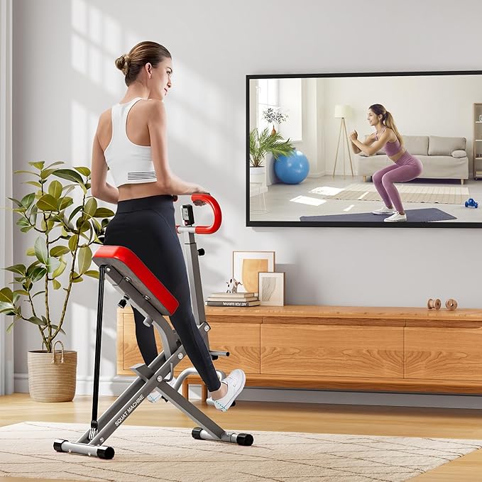 DlandHome Squat Machine, Squat Rowing Machine with Adjustable High-Strength Resistance Band for Home Gym, Foldable Leg Glute Trainer for Full Body 330lbs