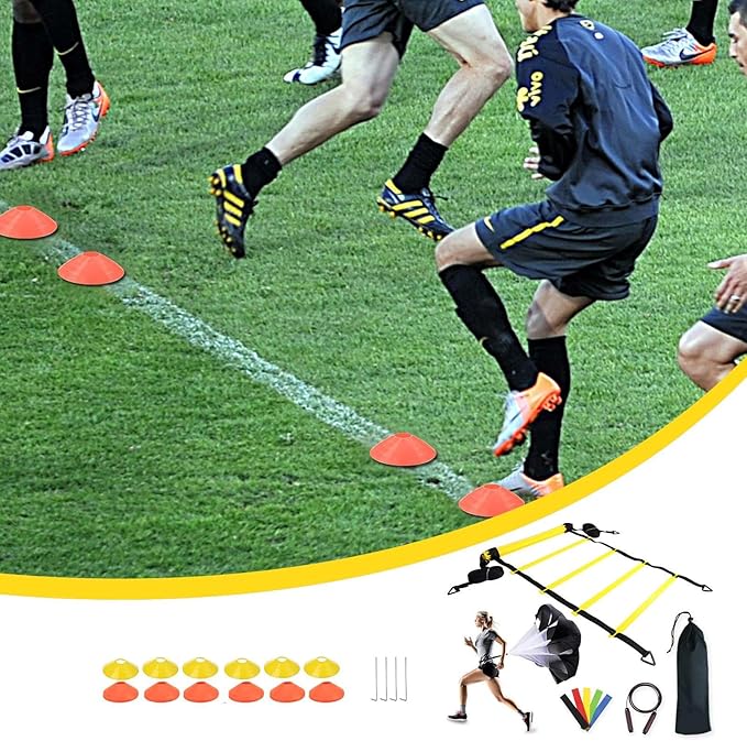 Agility Ladder – Speed Ladder Soccer Football Athletic Fitness Kit | Jump Rope Parachute Discs Belt Basketball Exercise Workout Coordination Endurance Training Tools