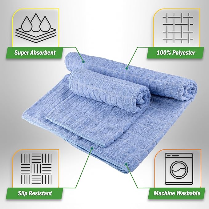 Yoga Mat Towel and Gym Towel Set - 2-Piece Non Slip Set for Hot Yoga, Pilates, and Gym - 72” x 24” Sweat Absorbent and Quick Drying Blanket with Corner Pockets for Mats by Wakeman (Blue)