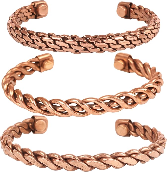 Touchstone copper bracelets | gift for men women |adjustable 100% pure solid real magnetic jewelry | handmade bracelet set combo | rope braided tibetan bangles.