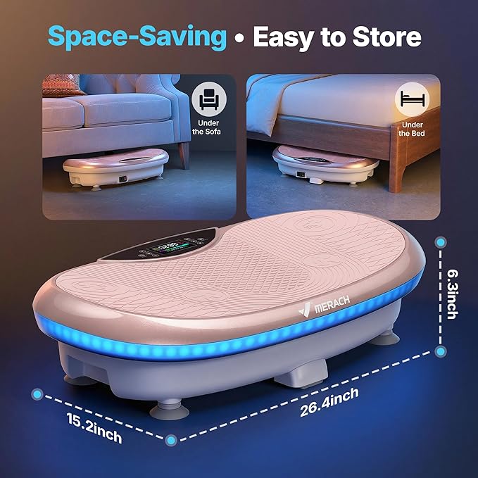 MERACH Vibration Plate Exercise Machine, 4D Whole Body Workout Vibrating Platform for Lymphatic Drainage Weight Loss Muscle Activation, Home Fitness Equipment with Bluetooth Light Pull Cord