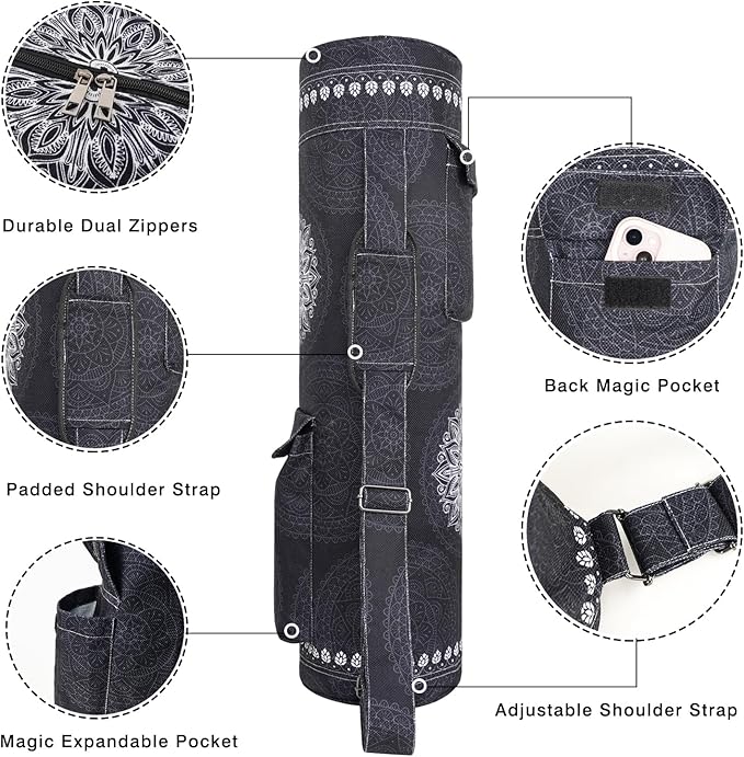 Yoga Mat Bag Full-Zipper Yoga Mat Carrier with Extra Wide Adjustable Strap 2 Multi-Functional Storage Cargo Pocket Stylish & Functional Yoga Bag Pilates Bag for Women & Men