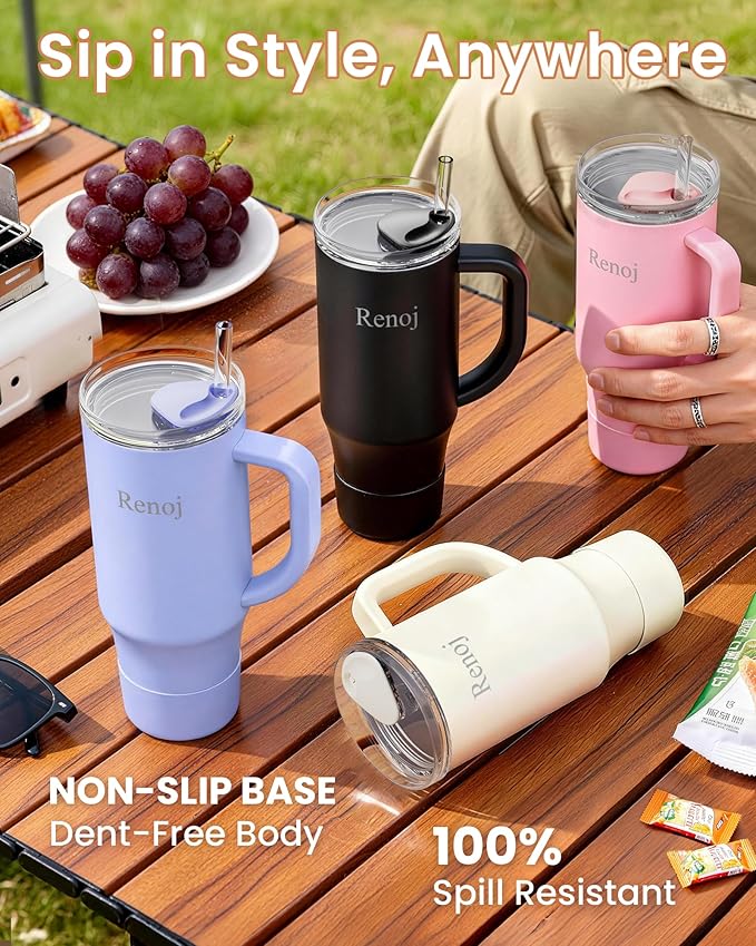 Vibration Plate Exercise Platform with Loop Bands + Renoj FlexSlide 40oz Insulated Stainless Steel Tumbler (Black) – Full Body Workout & Recovery Set